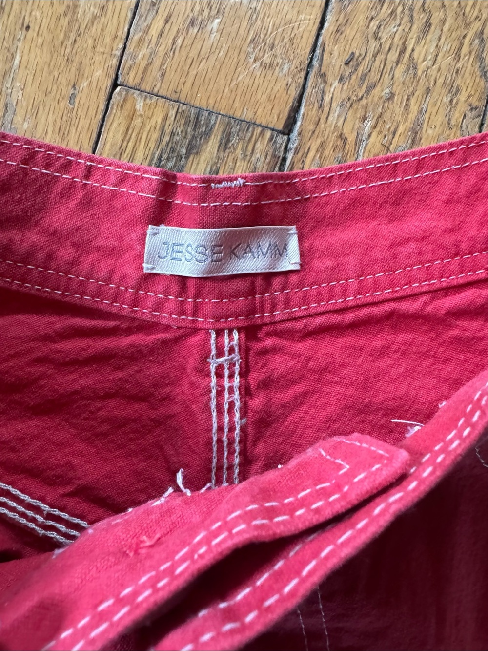 Jesse Kamm red patch pants with white stitching - size 8 - Picture 3 of 5